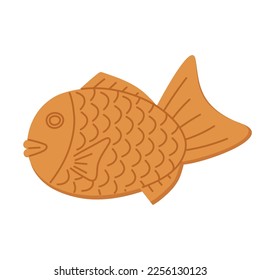 Taiyaki. Japanese fish-shaped cake with filling from bean paste. Traditional dessert. Asian sweet food. Hand-drawn colored flat vector illustration isolated on white background.