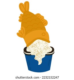 Taiyaki - Japanese fish-shaped cake.Japanese street food dessert with ice cream and cookies.