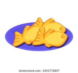Taiyaki - modern flat design style single isolated image. Neat detailed illustration of Japanese or Korean fish-shaped cookies. Sweetness, dessert - baked sea bream. National dish and food idea