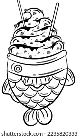 Taiyaki con helado de vainilla y palitos de chocolate dibujo para colorear