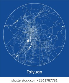 Taiyuan China Asia City Map blue print round Circle vector illustration