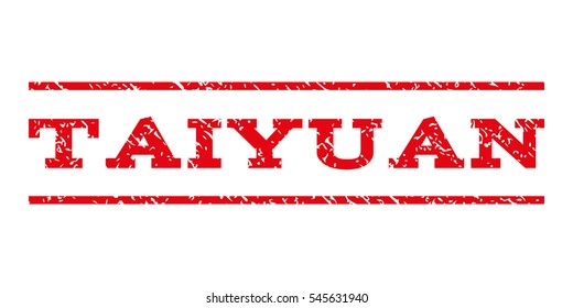 Taiyuan watermark stamp. Text caption between horizontal parallel lines with grunge design style. Rubber seal stamp with scratched texture.