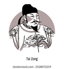 Taizong - the 2nd Chinese emperor of the Song dynasty in 976-997, posthumous name - Guang Xiaohuangdi. Vector hand-drawn illustration