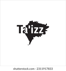 Ta'izz map and black lettering design on white background