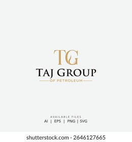 Taj Group of Petroleum logo, Sofisticado logotipo das iniciais em ouro TG, Premium Taj Group Petroleum Emblem logo