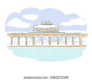 Taj Lake Palace Lake Pichola Udaipur India vector sketch city illustration line art sketch simple