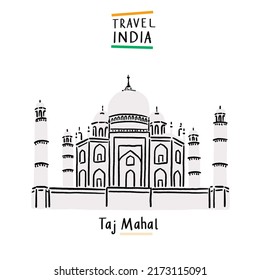 Taj Mahal Agra India, punto de referencia Hand, ilustración a color Vector de stock