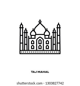 Taj Mahal, Agra, Uttar Pradesh, India, vector line icon. International landmark and tourism symbol.