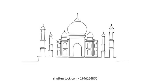Taj Mahal in Agra, Uttar Pradesh, India - Continuous one Line drawing