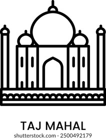 Taj Mahal, Agra, Uttar Pradesh, India. minimalist line art icon with editable stroke, historical landmark for web, mobile apps and UI.