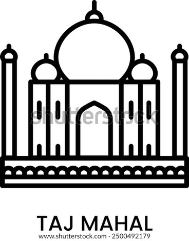 Taj Mahal, Agra, Uttar Pradesh, India. minimalist line art icon with editable stroke, historical landmark for web, mobile apps and UI.