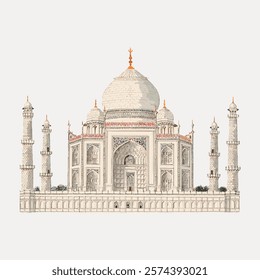 The Taj Mahal architecture watercolor art, vintage vector element. Architecture illustration vector. Vintage exterior architecture art drawing illustration, old architecture painting art print vector.