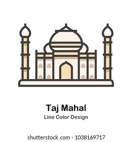 Taj Mahal building line color icon