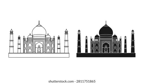 Taj Mahal Building Silhouette Linear Illustration On White Background Silhouette