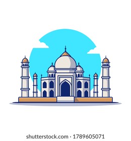 Taj Mahal Cartoon Vector Icon Illustration. Famous Building Traveling Icon Concept Isolated Premium Vector. Flat Cartoon Style