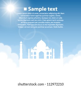 Taj Mahal cover, cloud background, World sightseeing collection, Vector illustration