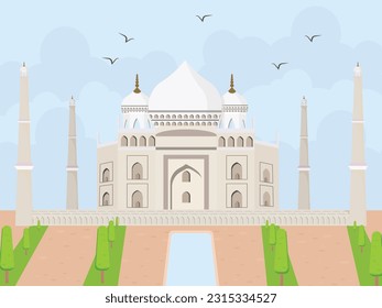 Taj Mahal Famous Indian Monument - Seven Wonders of the World - Symbol of Love Illustration