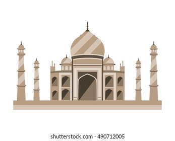 Taj Mahal flat style. Ancient Palace in India isolated on white background. Vector illustration.