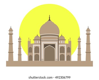 Taj Mahal flat style. Ancient Palace in India isolated on white background. Vector illustration.