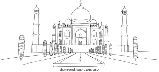 Taj Mahal Free Hand Sketch Drawing Stock Vector (Royalty Free ...