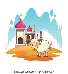 Taj mahal and goat cartoon scenery vector illustration graphic design