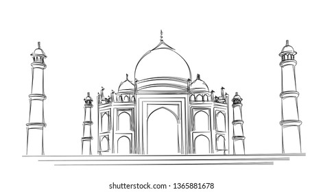 Taj Mahal Hand Drawn India Agra Stock Vector (Royalty Free) 1365881678