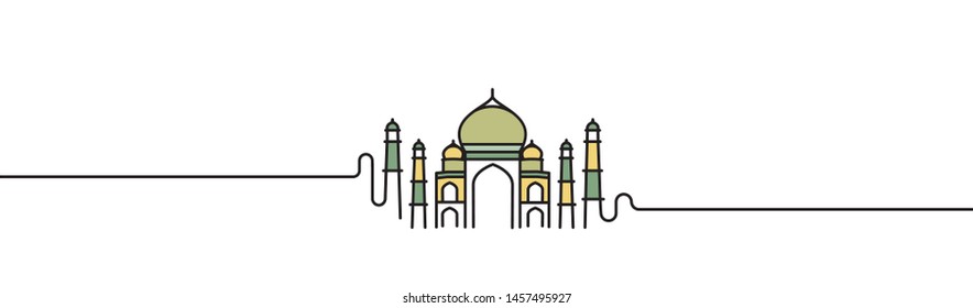 Taj Mahal Hand Drawn, India Agra - Line art vector illustration.