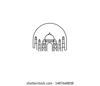 Taj Mahal Hand Drawn, India Agra - Line art vector illustration.