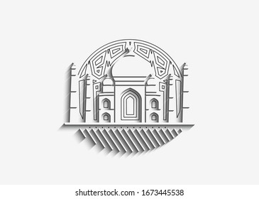 Taj Mahal Hand Drawn, India Agra - Line art vector illustration.