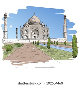 Taj Mahal hand drawn, vector illustration