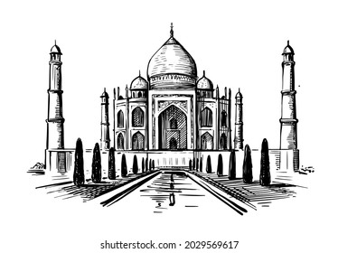 Taj Mahal hand drawn vector. Palace India sketch