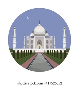Taj Mahal icon isolated on white background. Vector illustration for famous india building design. Travel minaret islam postcard. Palace asia landmark symbol. Touristic architecture temple