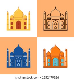 Taj Mahal icon set in flat and line styles