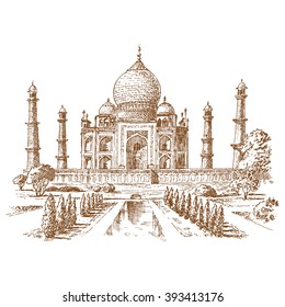 Taj Mahal illustration - Illustration - engraving