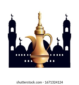 Taj mahal india antique monument building with golden teapot vector illustration graphic design