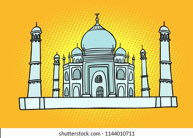 Taj Mahal. India Asia. Travel and tourism. Comic cartoon pop art retro vector illustration drawing Vector de stock