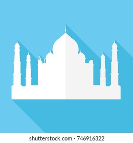 Taj Mahal India Monument World Skyline Button Icon Round Flat Vector Art Design Color Background.