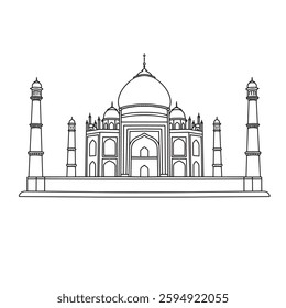 Taj Mahal India Part of Muslim historical objects Hand Drawn Icon Vector.