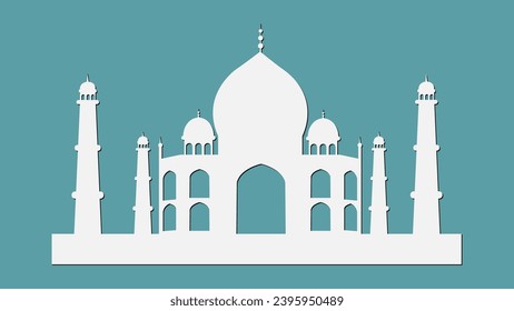 taj mahal , India with shadow vector illustration. Taj Mahal is a palace in India. Mosque against the sky. Landmark, architecture, Hindu temple in the Indian city of Agra, Uttar Pradesh. Vector flat i