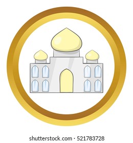 Taj Mahal, India vector icon in golden circle, cartoon style isolated on white background