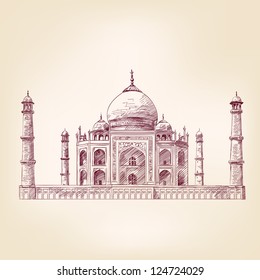 Taj Mahal, India - vintage hand drawn vector illustration