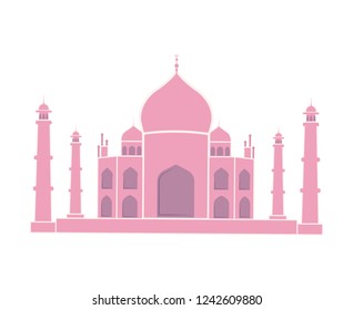 Taj Mahal Indian landmark travel sticker. Sight of Asian country, muslim religion symbol. Islamic temple with towers vector illustration isolated. Vector de stock