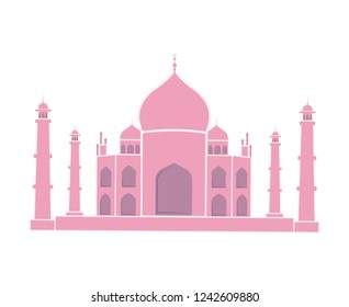 Taj Mahal Indian landmark travel sticker. Sight of Asian country, muslim religion symbol. Islamic temple with towers vector illustration isolated.