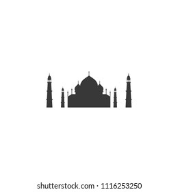 Taj Mahal, isolated element, vector illustration, flat silhouette, black, white, dome, tower