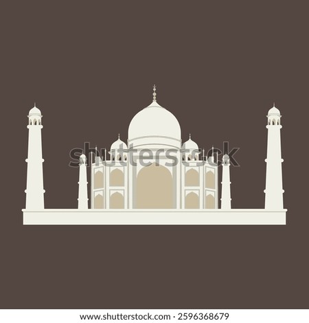 Taj mahal isolated. Taj mahal icon. Taj mahal vector. Famous landmark of India in illustration. Symbol mausoleum, monument, tomb, landscape, building, religion, temple, heritage, historical, tourism