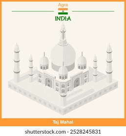 Ilustração isométrica de Taj Mahal feita com textura pontilhada, técnica de pontilhismo. Cartaz vetorial