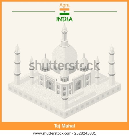 Taj Mahal isometric illustration made with stipple texture, pointillism technique. Vector poster