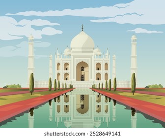 Taj Mahal - un mausoleo de mármol blanco marfil en Agra - Ilustración de stock como archivo EPS 10