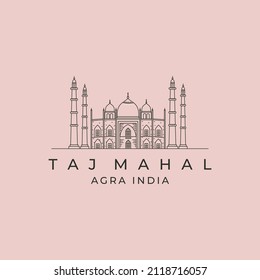 taj mahal line art illustration symbol vector design, line art mosque logo design