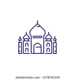 Taj Mahal line icon. Building, landmark, temple. Architecture concept. Vector illustration can be used for topics like religion, India, traveling